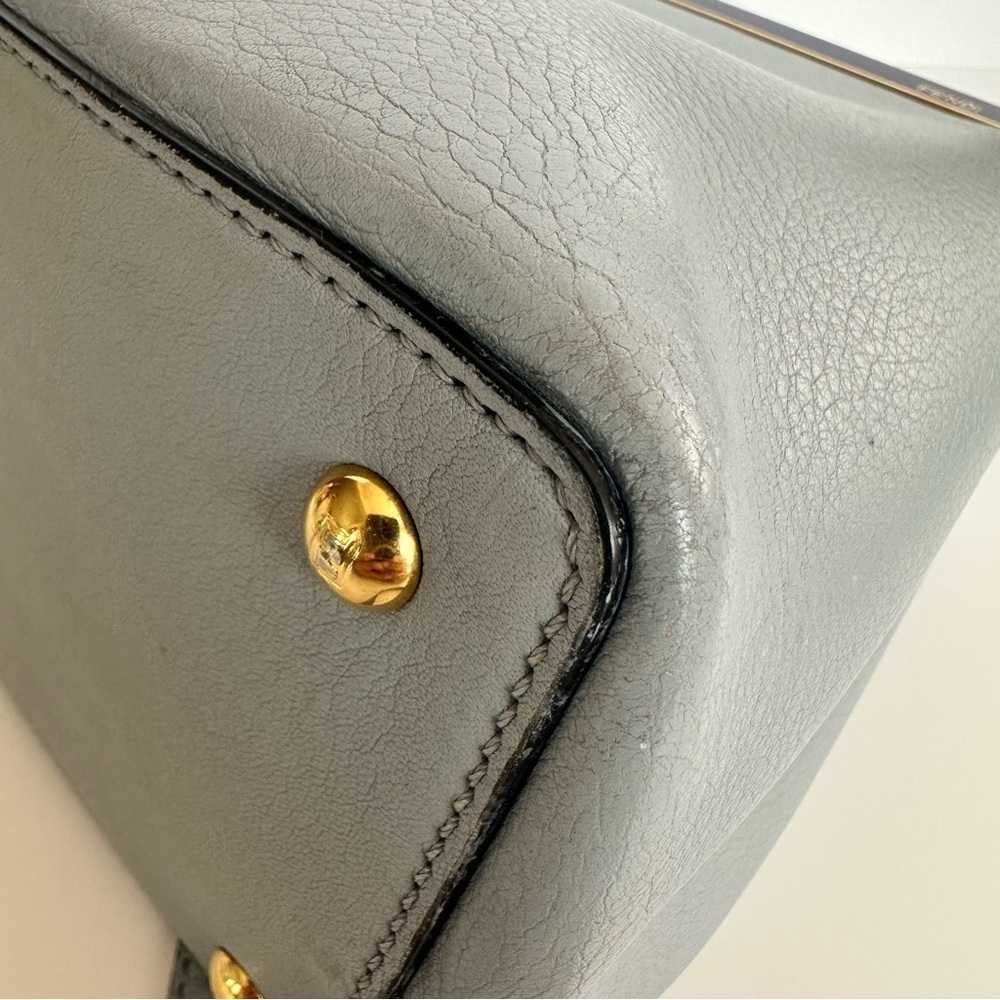 FENDI 2JOURS Vitello Elite Petite 2Jours Light Blue Charm Cuoio Saffiano Bag - Picture 8 of 16